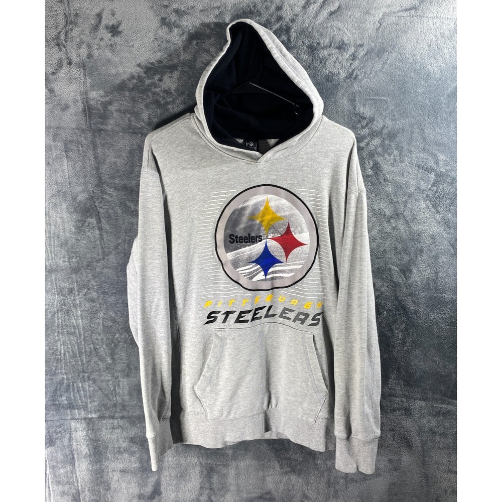 NFL Team Apparel Pittsburgh Steelers Gray Pullover Hoodie Sweatshirt Size Medium